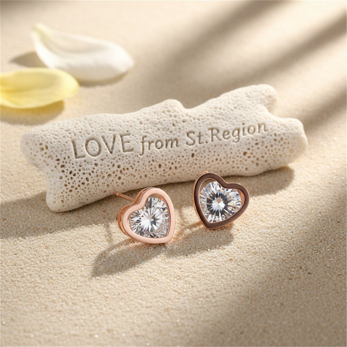 Cubic Zirconia and 18K Rose Gold-Plated Heart Stud Earrings, rose gold stud earrings for women, lifestyle look