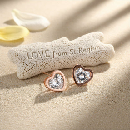 Cubic Zirconia and 18K Rose Gold-Plated Heart Stud Earrings, rose gold stud earrings for women, lifestyle look