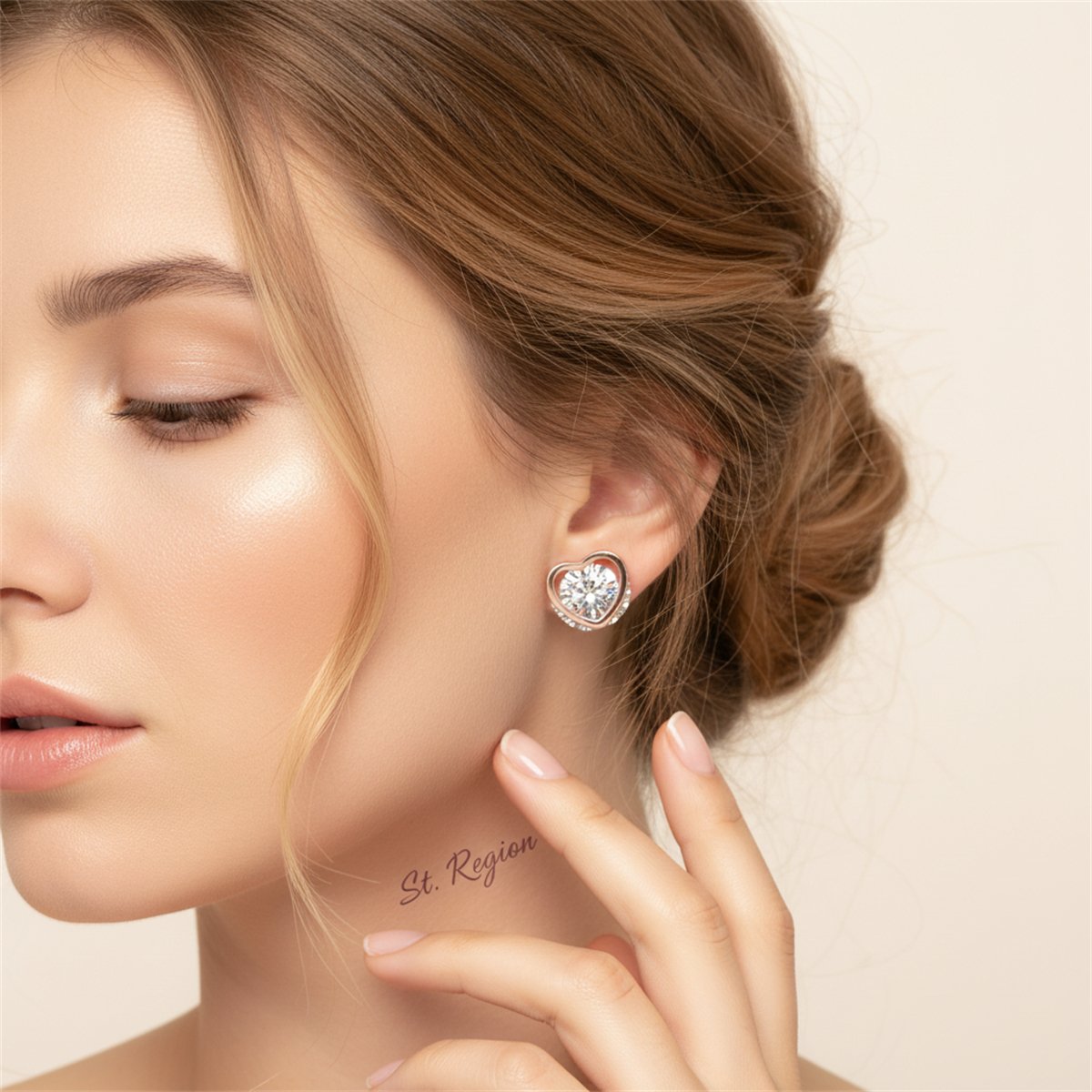 Cubic Zirconia and 18K Rose Gold-Plated Heart Stud Earrings, rose gold stud earrings for women, styled look