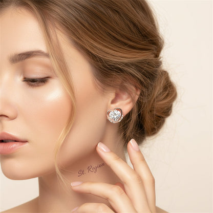Cubic Zirconia and 18K Rose Gold-Plated Heart Stud Earrings, rose gold stud earrings for women, styled look