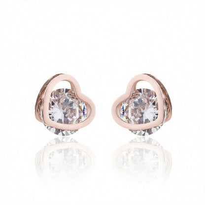 Cubic Zirconia and 18K Rose Gold-Plated Heart Stud Earrings, rose gold stud earrings for women, side view