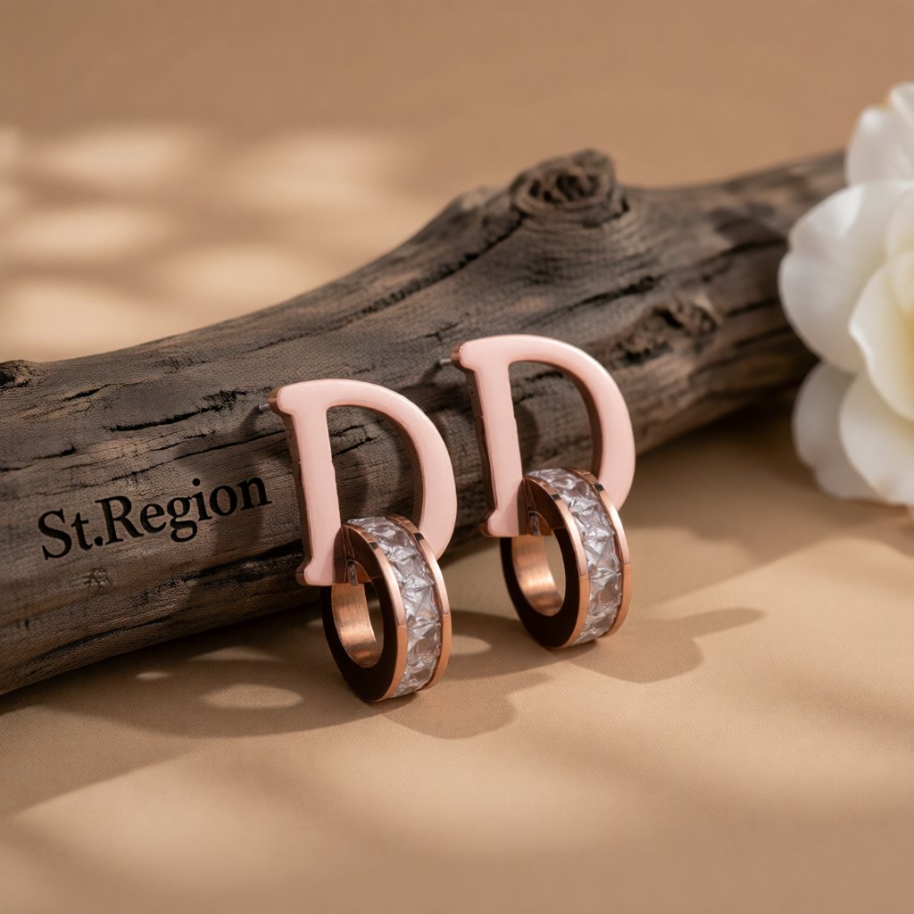Cubic Zirconia & 18K Rose Gold-Plated D Stud Earrings