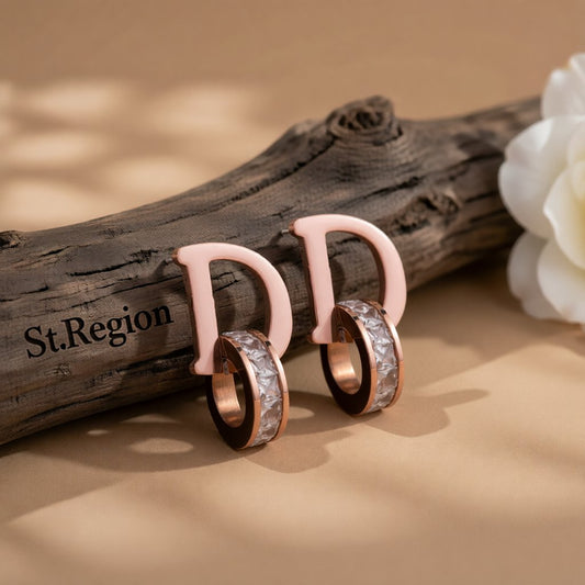Cubic Zirconia & 18K Rose Gold-Plated D Stud Earrings