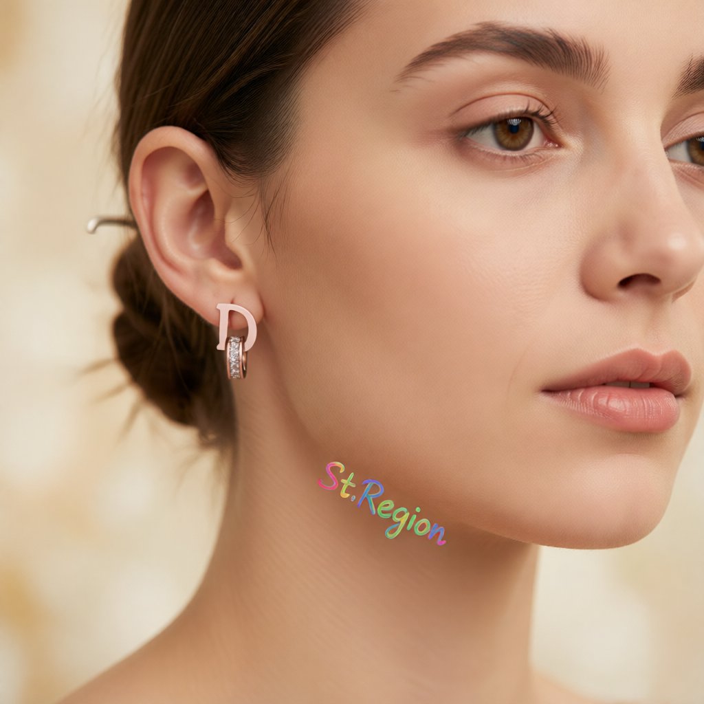 Cubic Zirconia & 18K Rose Gold-Plated D Stud Earrings