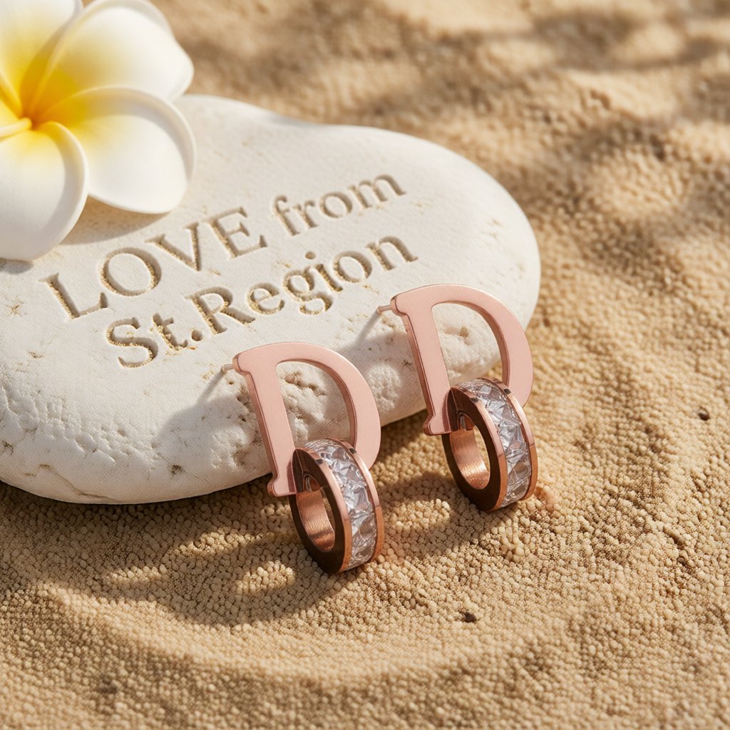 Cubic Zirconia & 18K Rose Gold-Plated D Stud Earrings