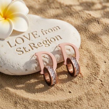 Cubic Zirconia & 18K Rose Gold-Plated D Stud Earrings