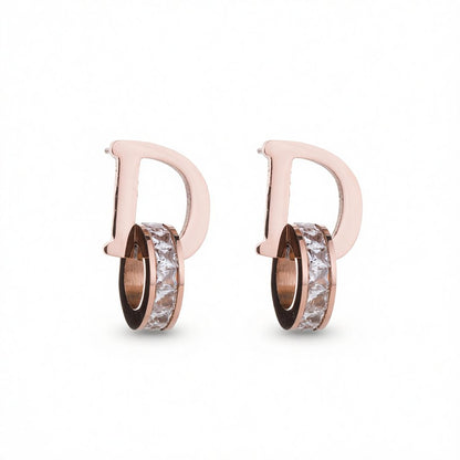 Cubic Zirconia & 18K Rose Gold-Plated D Stud Earrings