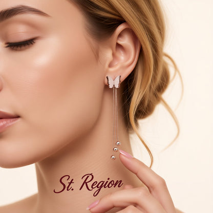 18K Rose Gold-Plated Butterfly Bead Drop Earrings, rose gold drop earrings for women, everyday style, styled look