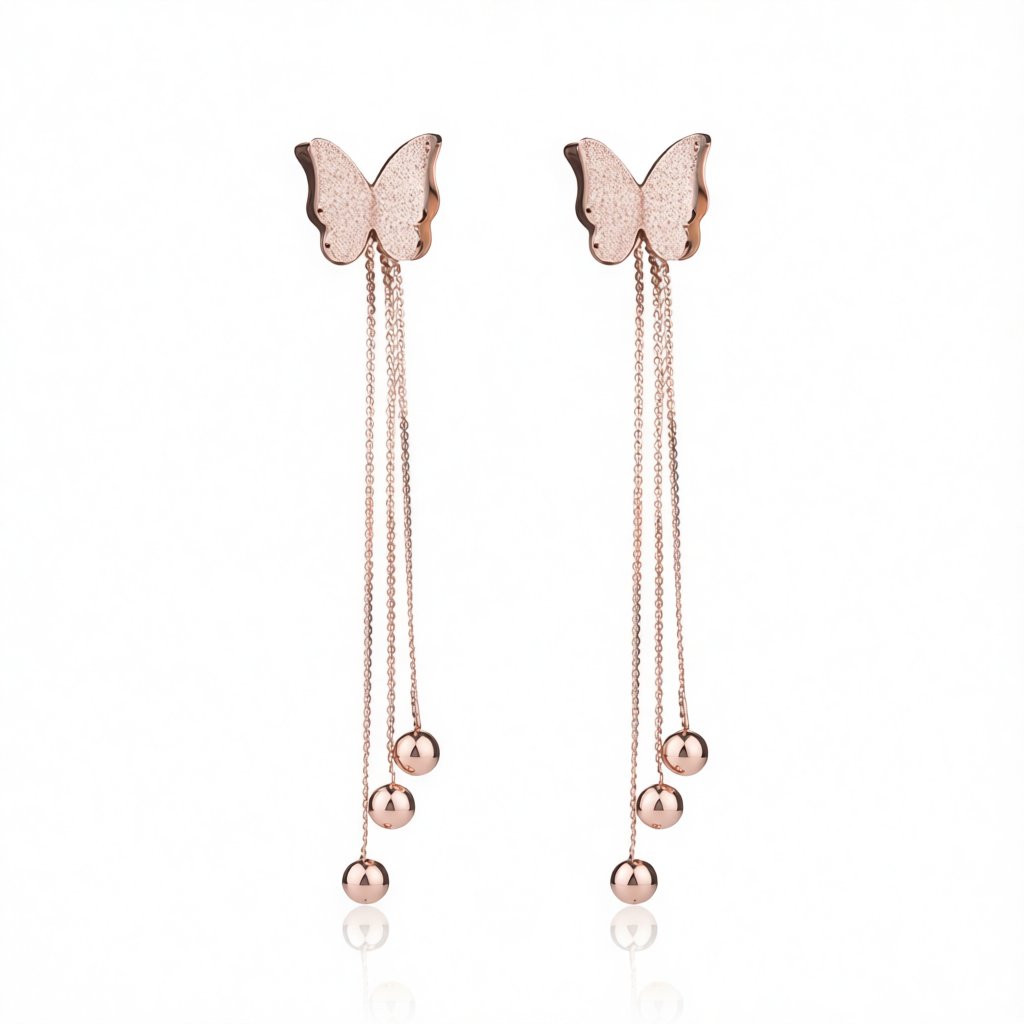 18K Rose Gold-Plated Butterfly Bead Drop Earrings, rose gold drop earrings for women, everyday style, side view