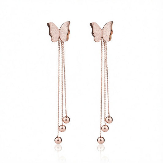 18K Rose Gold-Plated Butterfly Bead Drop Earrings, rose gold drop earrings for women, everyday style, side view