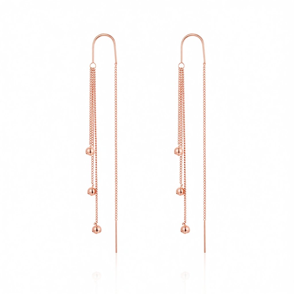 18K Rose Gold-Plated Beaded Tassel Drop Earrings, dainty minimalist design, side view