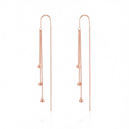 18K Rose Gold-Plated Beaded Tassel Drop Earrings, dainty minimalist design, side view