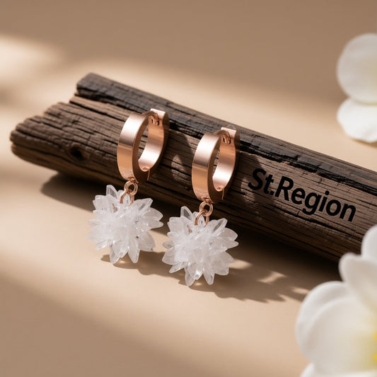 Cubic Zirconia and 18K Rose Gold-Plated Snowflake Drop Earrings, rose gold huggie earrings, elegant gift for her, front view