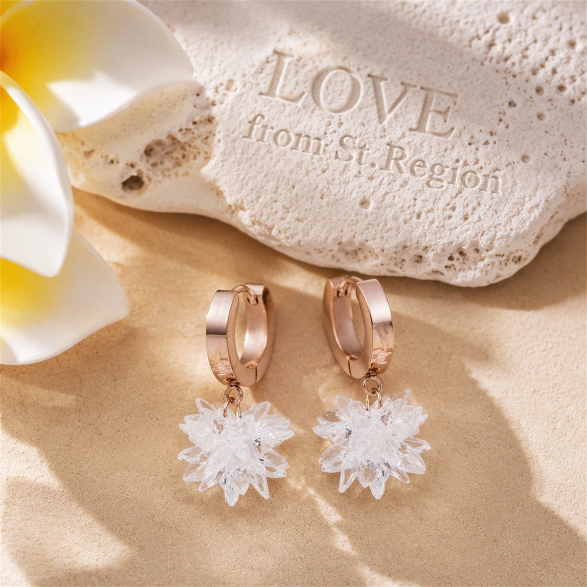 Cubic Zirconia and 18K Rose Gold-Plated Snowflake Drop Earrings, rose gold huggie earrings, lifestyle look