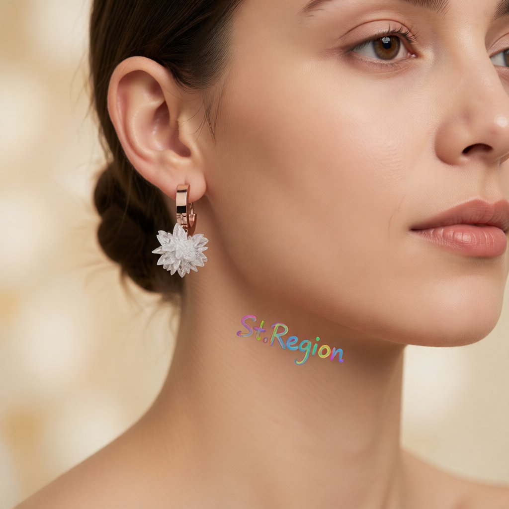 Cubic Zirconia and 18K Rose Gold-Plated Snowflake Drop Earrings, rose gold huggie earrings, elegant gift for her, styled look