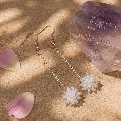 Cubic Zirconia and 18K Rose Gold-Plated Snowflake Dangle Drop Earrings, rose gold drop earrings for women, detail close-up