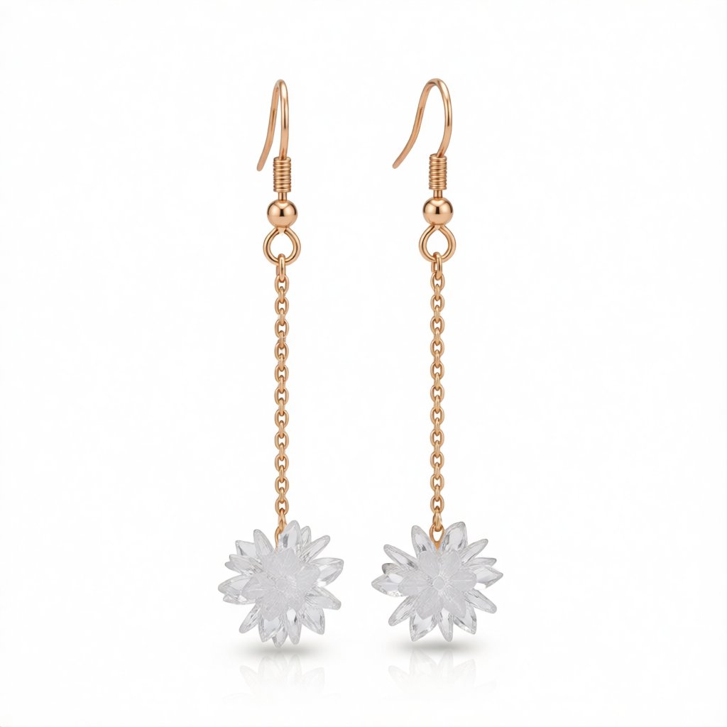 Cubic Zirconia and 18K Rose Gold-Plated Snowflake Dangle Drop Earrings, rose gold drop earrings for women, side view