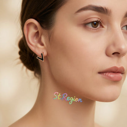 Black & 18K Rose Gold-Plated V Stud Earrings