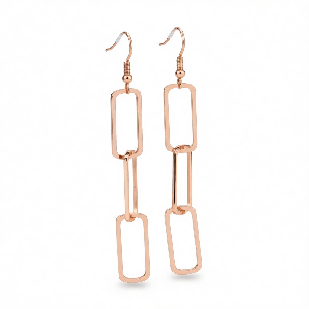 18K Rose Gold-Plated Triple Rectangle Drop Earring, rose gold drop earrings for women, dainty minimalist design, side view