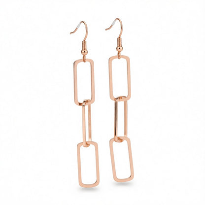 18K Rose Gold-Plated Triple Rectangle Drop Earring, rose gold drop earrings for women, dainty minimalist design, side view