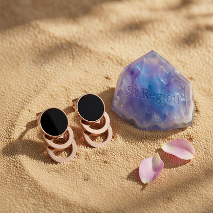 Black & 18K Rose Gold-Plated Link Stud Earrings