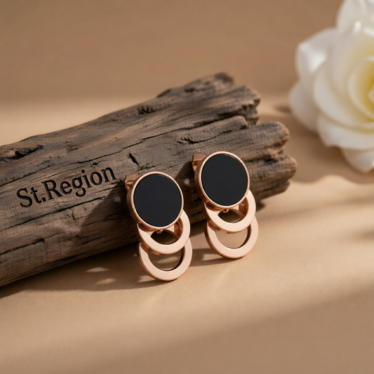 Black & 18K Rose Gold-Plated Link Stud Earrings