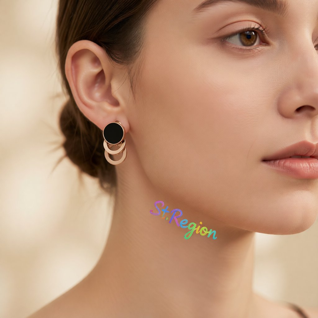 Black & 18K Rose Gold-Plated Link Stud Earrings