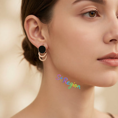 Black & 18K Rose Gold-Plated Link Stud Earrings