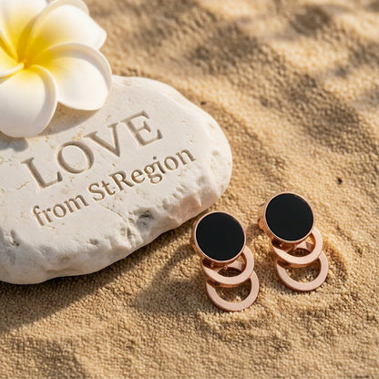 Black & 18K Rose Gold-Plated Link Stud Earrings