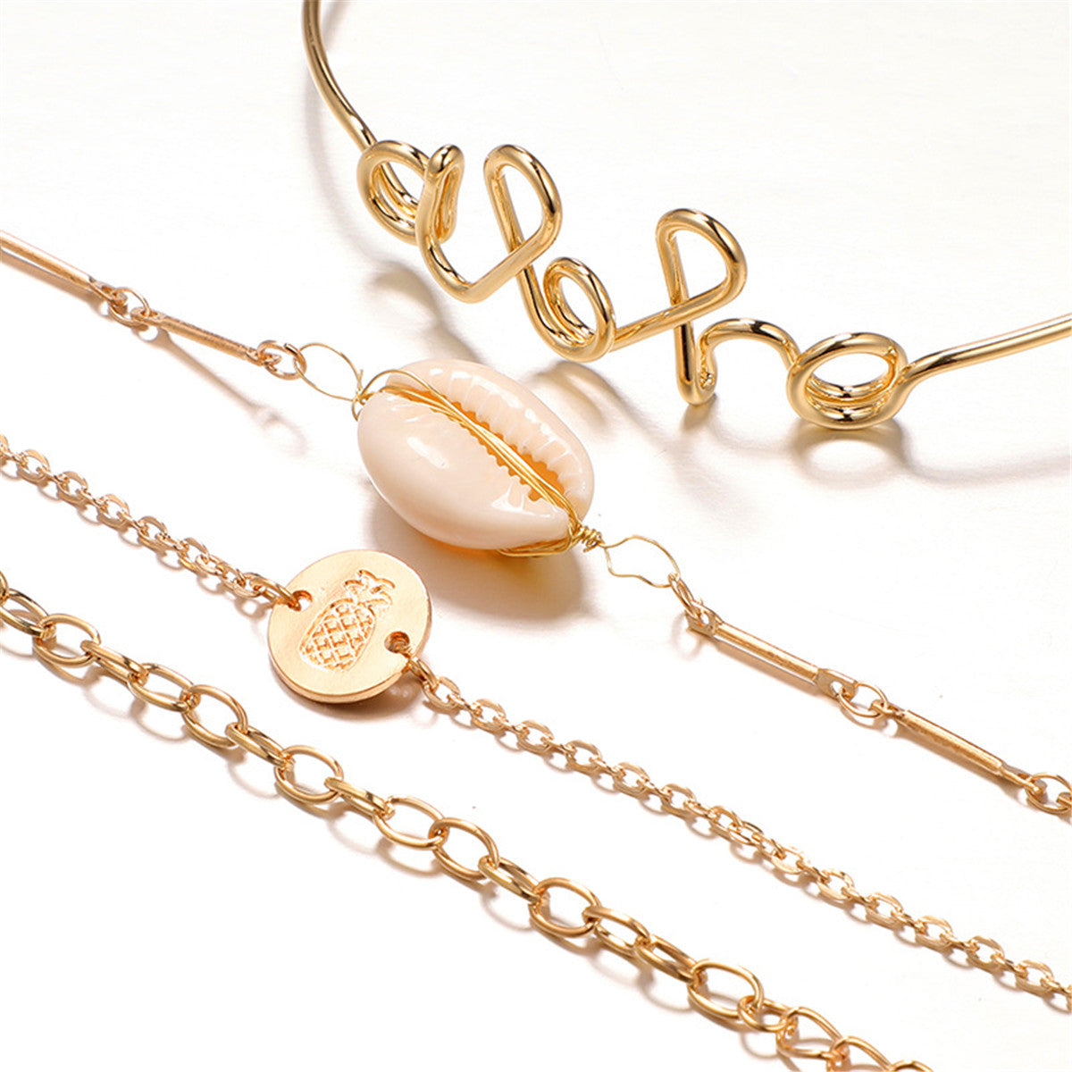 Shell and 18K Gold-Plated 'Aloha' Bracelet Set, jewelry gift sets for women, vintage-inspired design, styled look