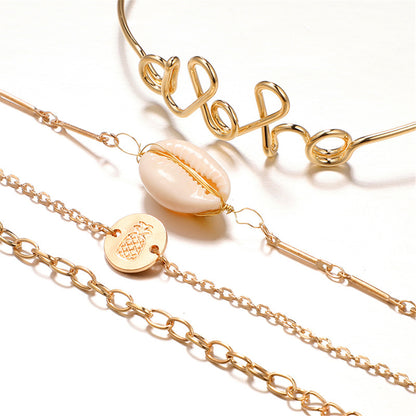 Shell and 18K Gold-Plated 'Aloha' Bracelet Set, jewelry gift sets for women, vintage-inspired design, styled look