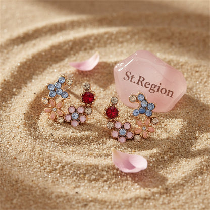 Crystal and Cubic Zirconia Flower Stud Earrings, stud earrings for women, botanical inspired, detail close-up