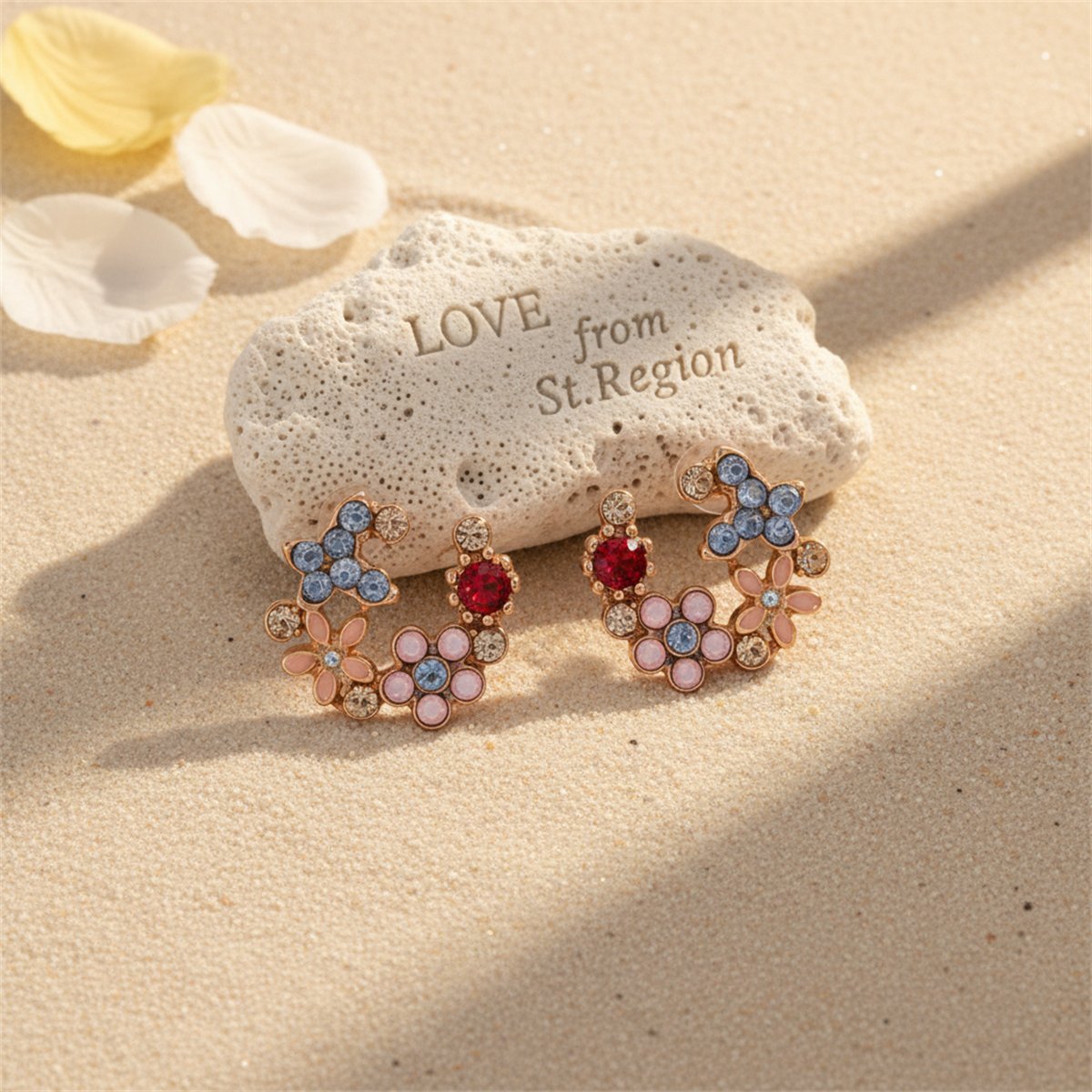 Crystal and Cubic Zirconia Flower Stud Earrings, stud earrings for women, botanical inspired, lifestyle look