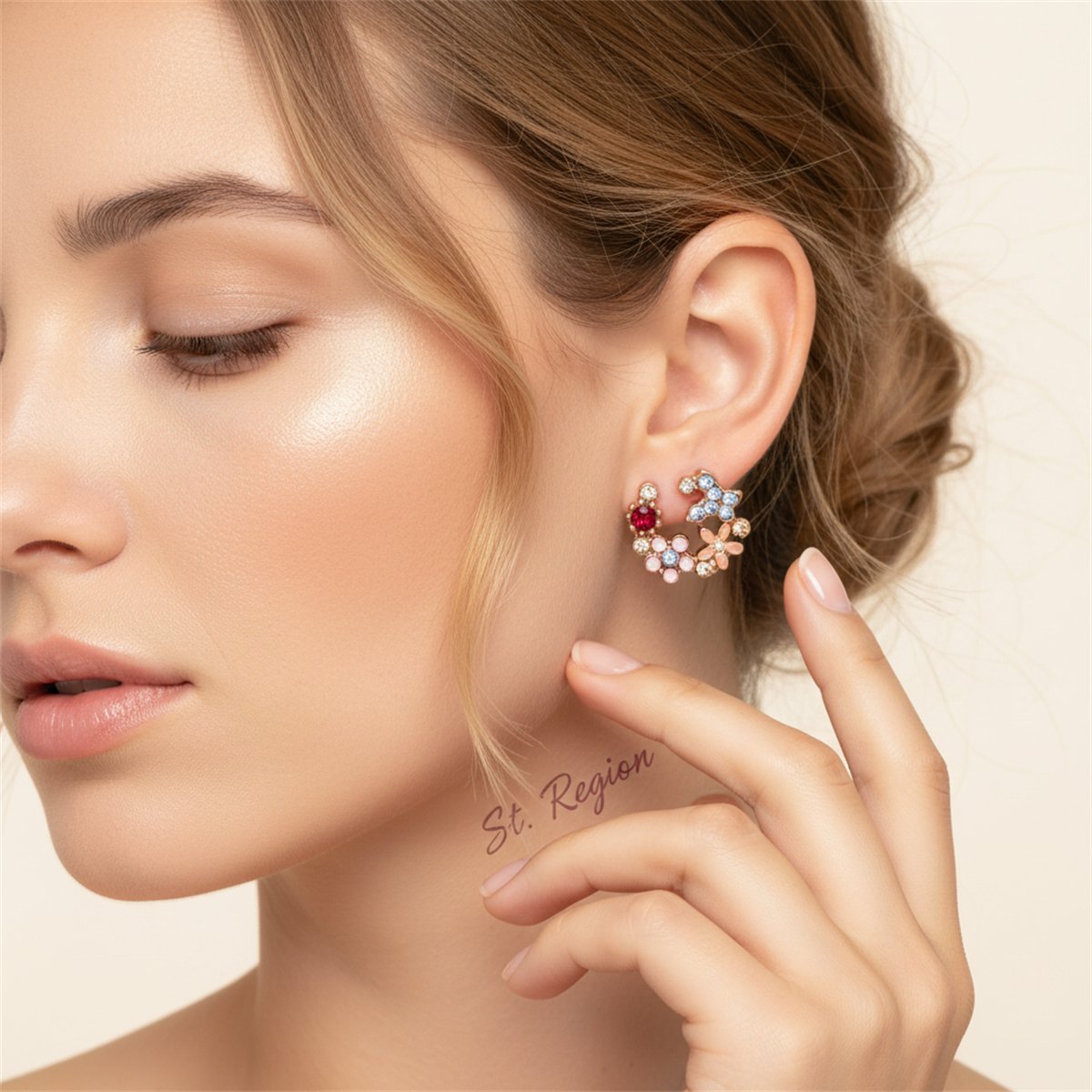 Crystal and Cubic Zirconia Flower Stud Earrings, stud earrings for women, botanical inspired, styled look