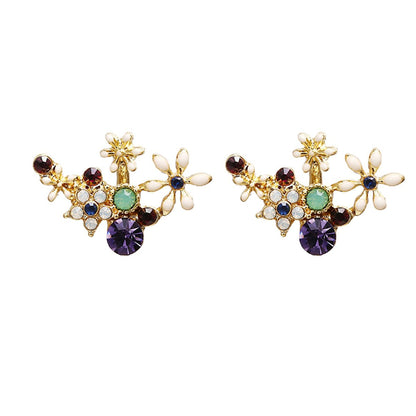 Crystal and Cubic Zirconia Flower Stud Earrings, stud earrings for women, everyday style, side view