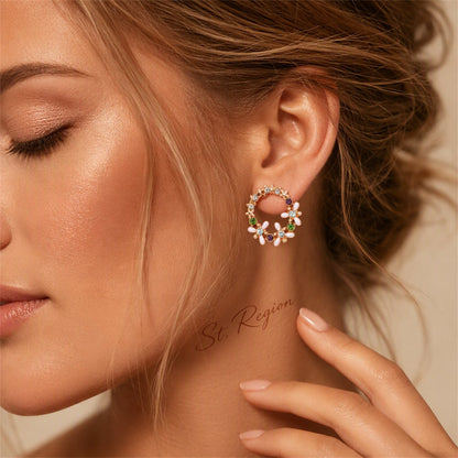 Crystal and Cubic Zirconia Flower Stud Earrings, stud earrings for women, vintage-inspired design, styled look