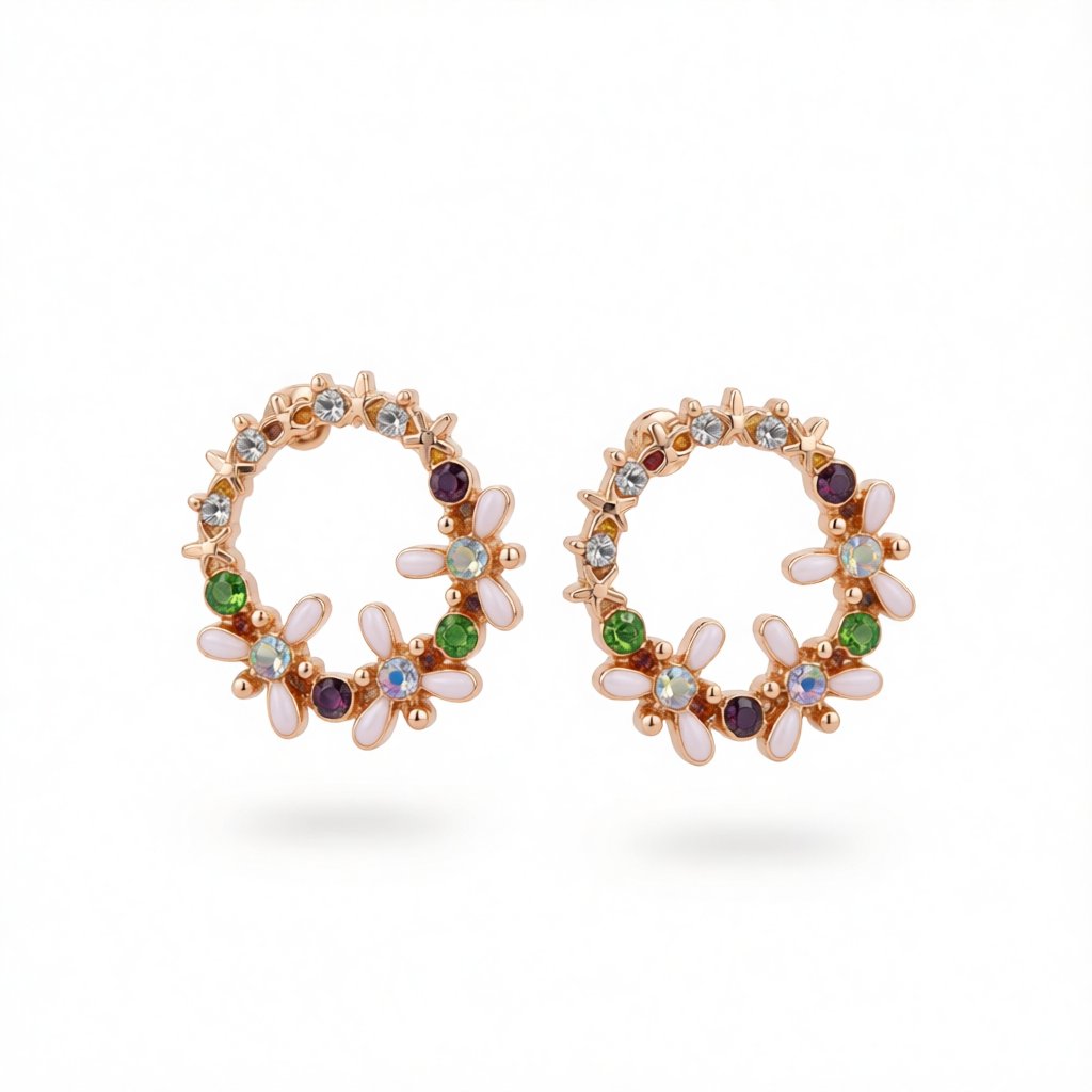 Crystal and Cubic Zirconia Flower Stud Earrings, stud earrings for women, vintage-inspired design, side view