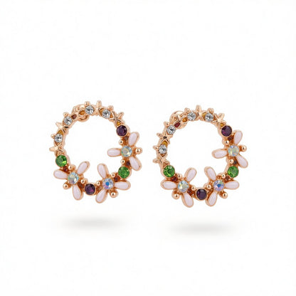 Crystal and Cubic Zirconia Flower Stud Earrings, stud earrings for women, vintage-inspired design, side view