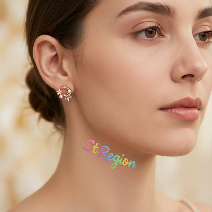 Pearl and Cubic Zirconia Flower Stud Earrings, cubic zirconia stud earrings for women, vintage-inspired design, styled look