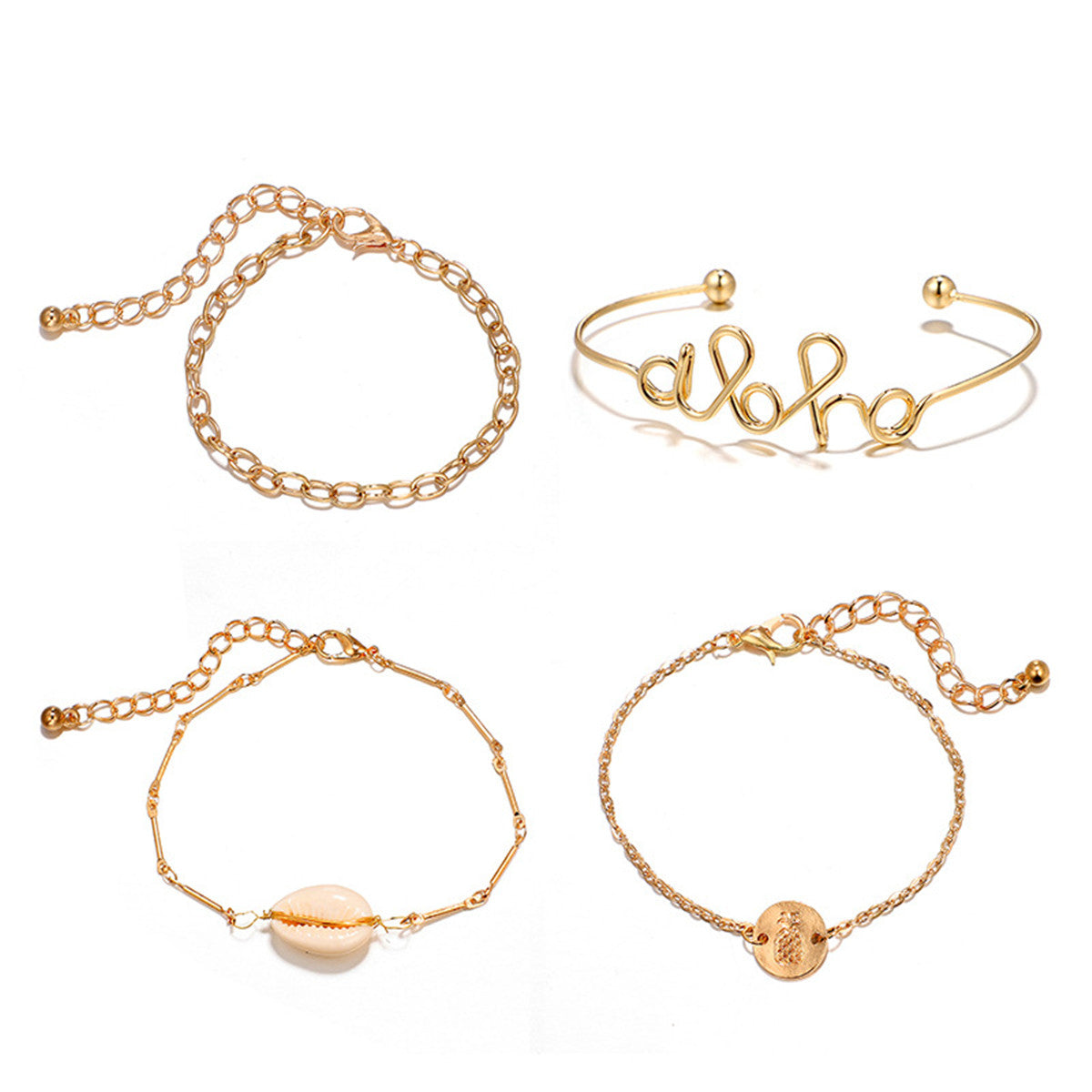 Shell and 18K Gold-Plated 'Aloha' Bracelet Set, jewelry gift sets for women, vintage-inspired design, side view