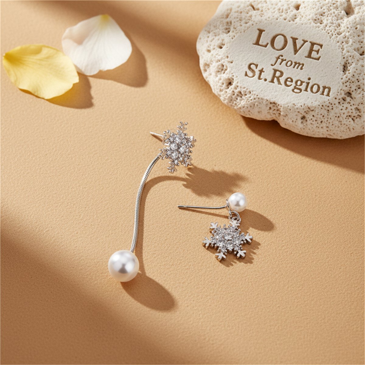 Cubic Zirconia and Pearl Silver-Plated Snowflake Drop Earrings, silver drop earrings for women, lifestyle look
