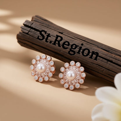 Cubic Zirconia and Pearl Snowflake Stud Earrings, stud earrings for women, everyday style, front view