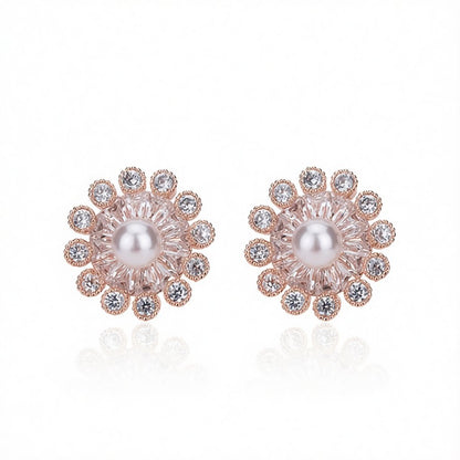 Cubic Zirconia and Pearl Snowflake Stud Earrings, stud earrings for women, everyday style, side view