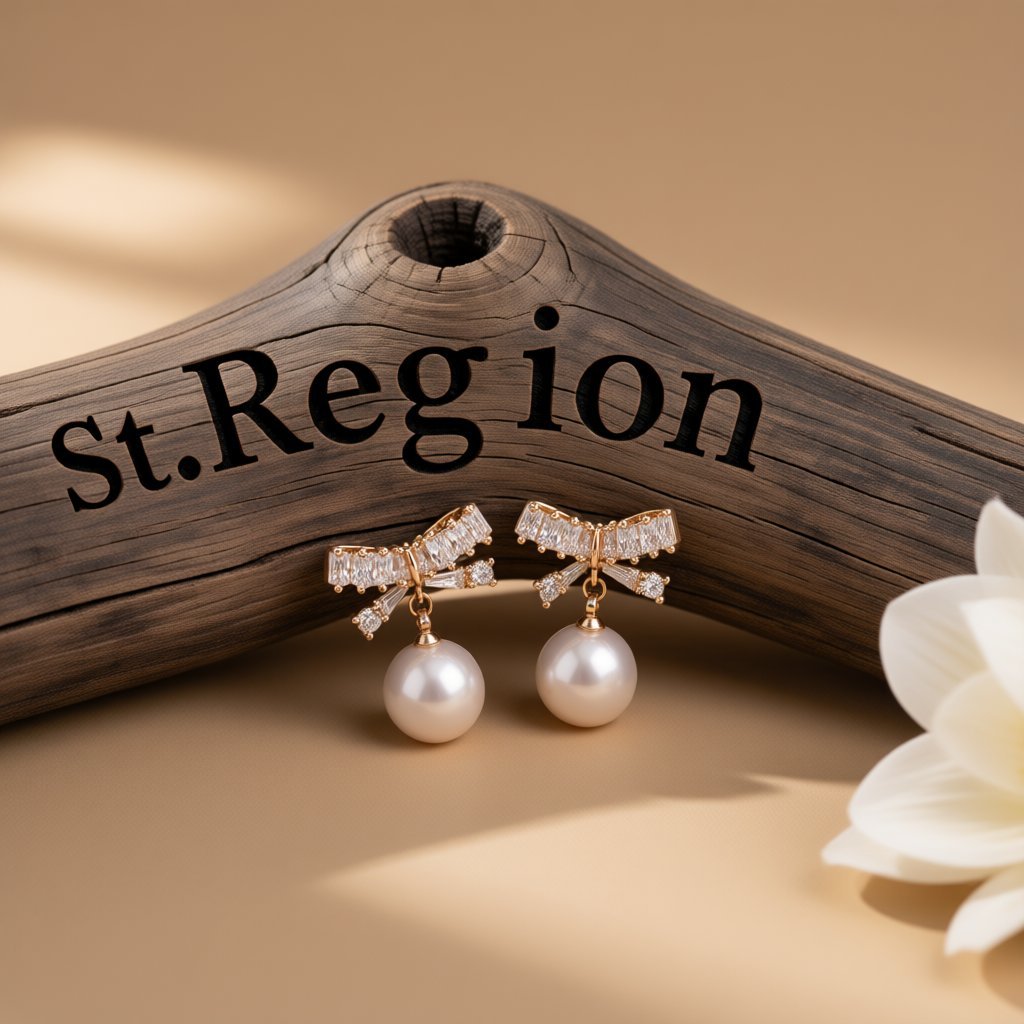 Cubic Zirconia and Pearl 18k Rose Gold-Plated Bow Drop Earrings, rose gold drop earrings for women, front view