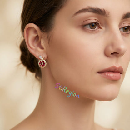 Red Crystal and Cubic Zirconia Orange Slice Stud Earrings, cubic zirconia stud earrings for women, styled look