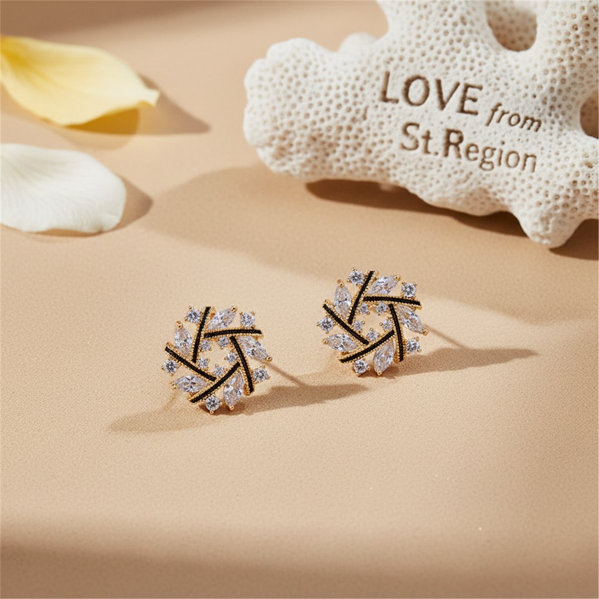 Crystal and Cubic Zirconia Snowflake Stud Earrings, stud earrings for women, botanical inspired, lifestyle look