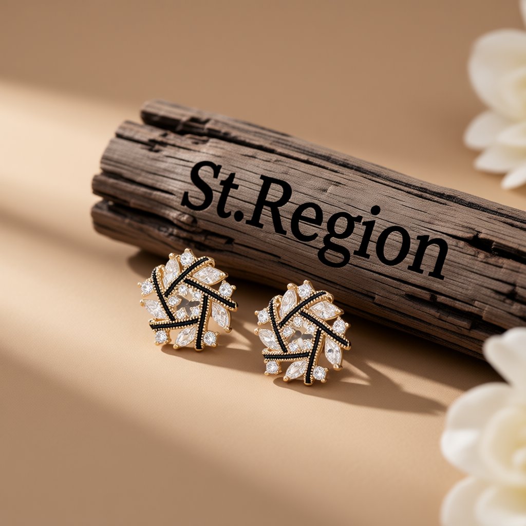Crystal and Cubic Zirconia Snowflake Stud Earrings, stud earrings for women, botanical inspired, front view