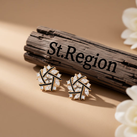 Crystal and Cubic Zirconia Snowflake Stud Earrings, stud earrings for women, botanical inspired, front view