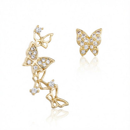 Cubic Zirconia and 18K Gold-Plated Butterfly Stud/Drop Earrings, gold stud earrings for women, side view