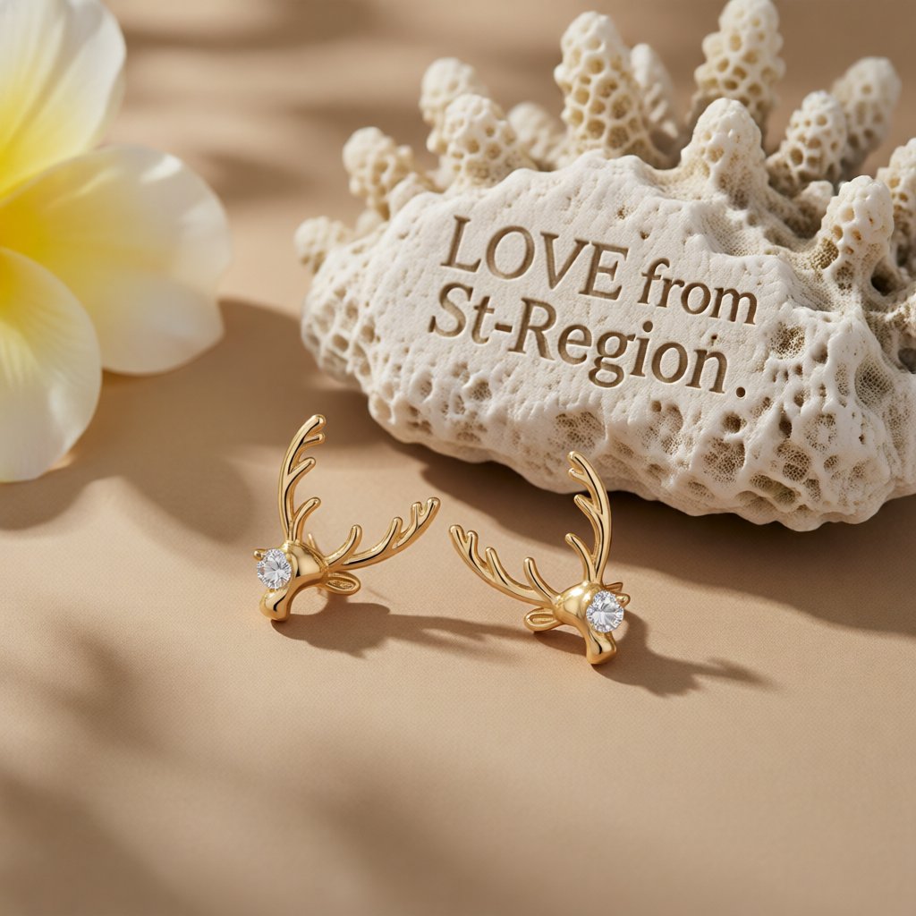 Cubic Zirconia and 18K Gold-Plated Deer Stud Earrings, gold stud earrings for women, elegant gift for her, lifestyle look
